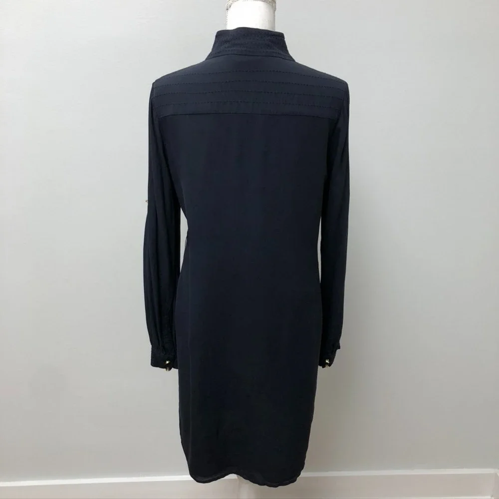 Tory Burch Silk A Line Dress Womens 6 Navy Blue‎ Nautical Sailor Career Teacher